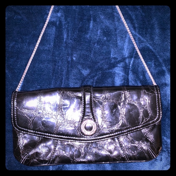 black patent leather evening bag